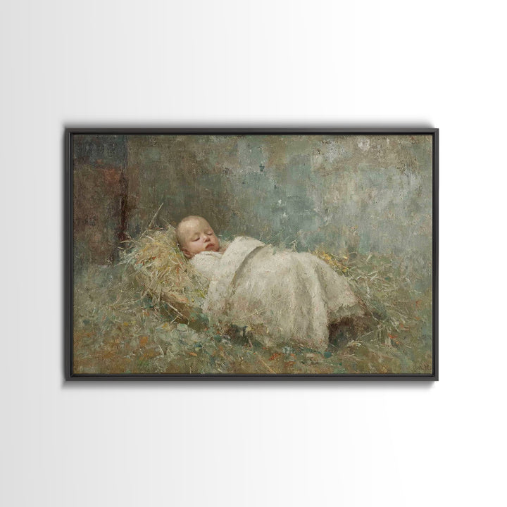 Manger Of Peace | Framed Canvas Print | Christian Christmas Art | Birth Of Jesus Painting | Christian Art Canvas | Vintage Christmas Art |