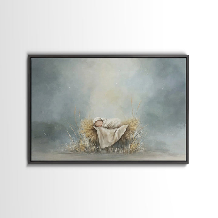 Holy Dawn Cradle – Framed Canvas Print – Jesus Christmas Art – Christian Art Canvas – Modern Christmas Art – Subtle Christian Art – Christi