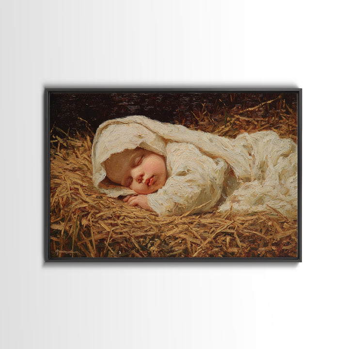 Manger Star Rest | Framed Canvas Print | Jesus Christmas Art | Christian Art Canvas | Vintage Christmas Art | Christian Wall Art | Christma