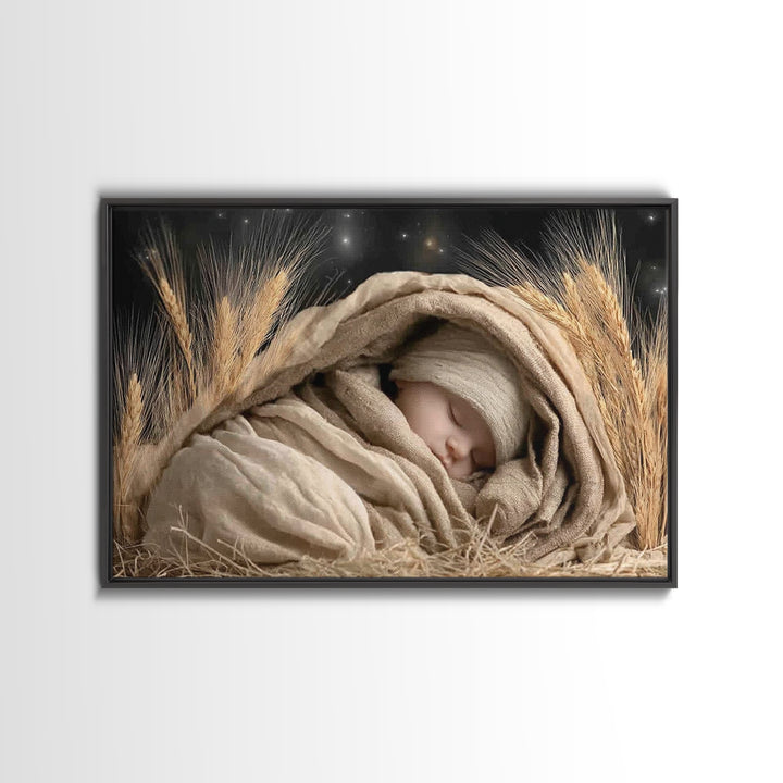 Starry Night Cradle, Framed Canvas Print, Jesus Christmas Art, Christian Art Canvas, Christmas TV Art, Christian Christmas Decor, Christian