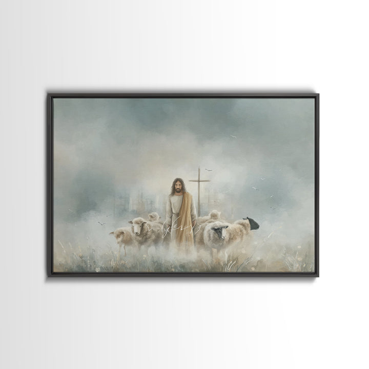 Shepherd Of Mercy – Framed Canvas Print – Christian Wall Art – Jesus Painting – Christian Art Canvas – Large Christian Painting – Christian