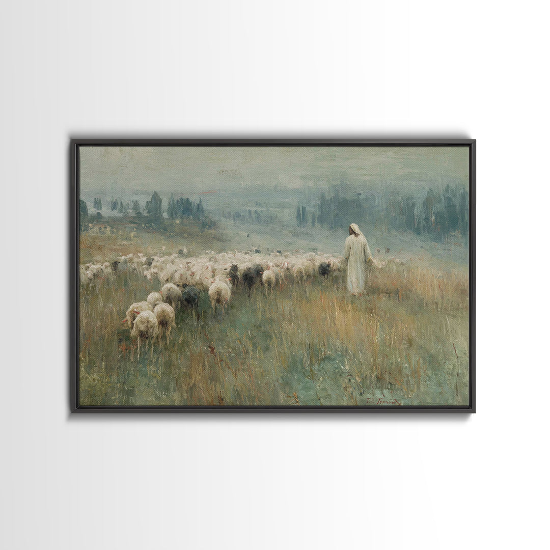 Shepherds Of Dawn – Framed Canvas Print – Christian Wall Art – Jesus Painting – Christian Art Canvas – Christmas Art