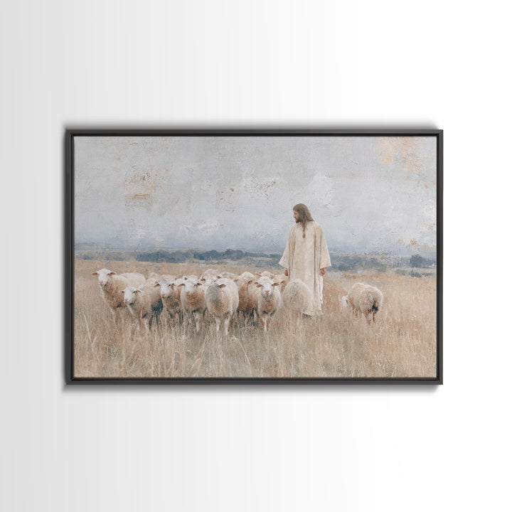 Gentle Shepherd Light | Framed Canvas Print | Christian Art Canvas | Jesus Painting | Christian Wall Art | Christmas Art