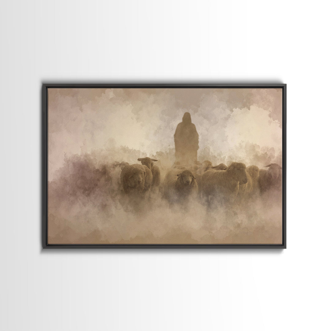 Silent Shepherd Path – Framed Canvas Print – Christian Art Canvas – Christian Wall Art – Jesus Painting – Christian Christmas