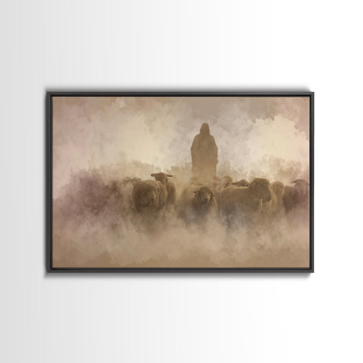 Silent Shepherd Path – Framed Canvas Print – Christian Art Canvas – Christian Wall Art – Jesus Painting – Christian Christmas