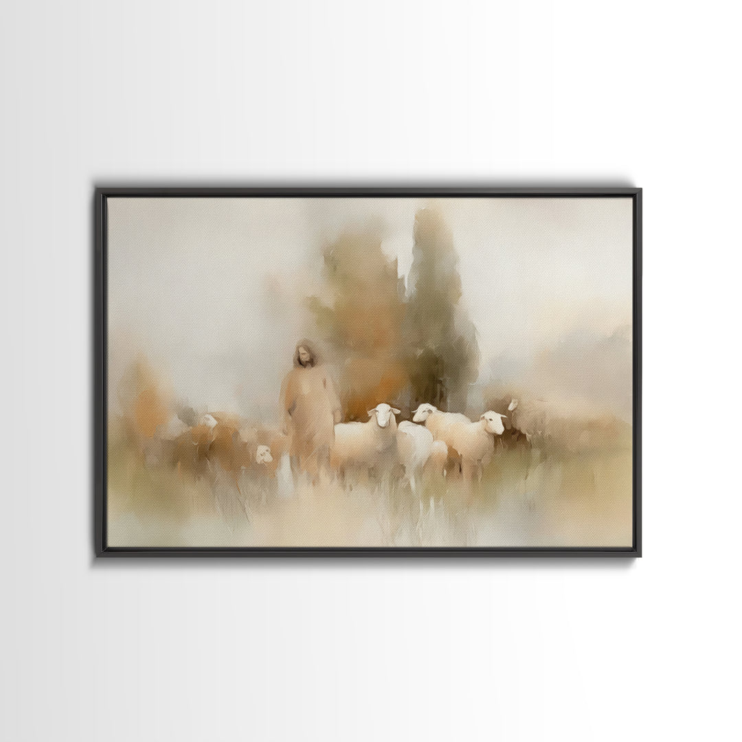 Shepherd’s Embrace – Framed Canvas Print – Christian Art Canvas – Christian Wall Art – Jesus Painting – Christmas Art
