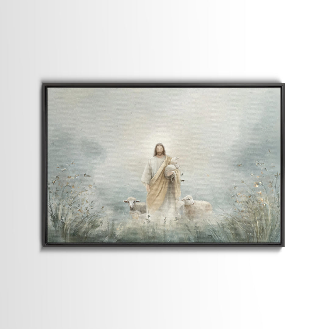 Autumn Shepherd Stillness | Framed Canvas Print | Christian Wall Art | Christian Art Canvas | Jesus Painting | Christmas Art