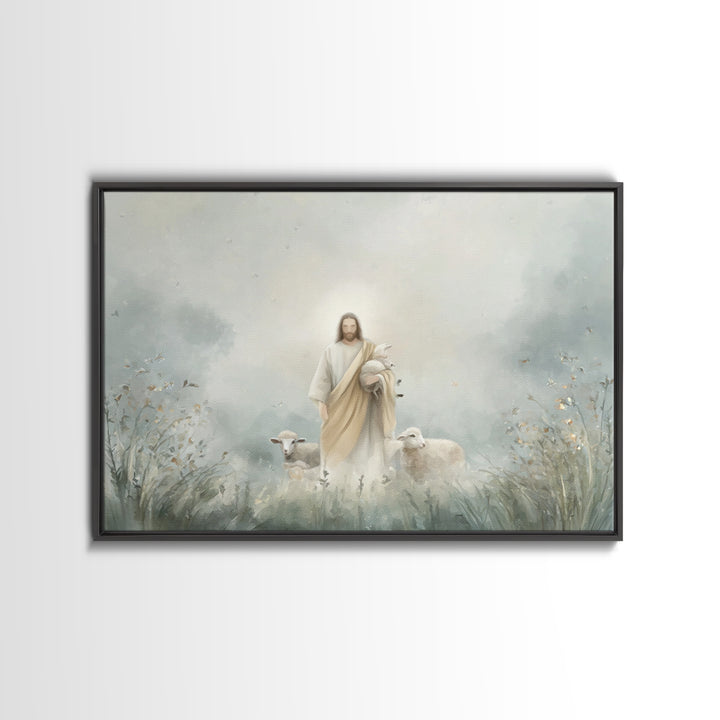 Autumn Shepherd Stillness | Framed Canvas Print | Christian Wall Art | Christian Art Canvas | Jesus Painting | Christmas Art