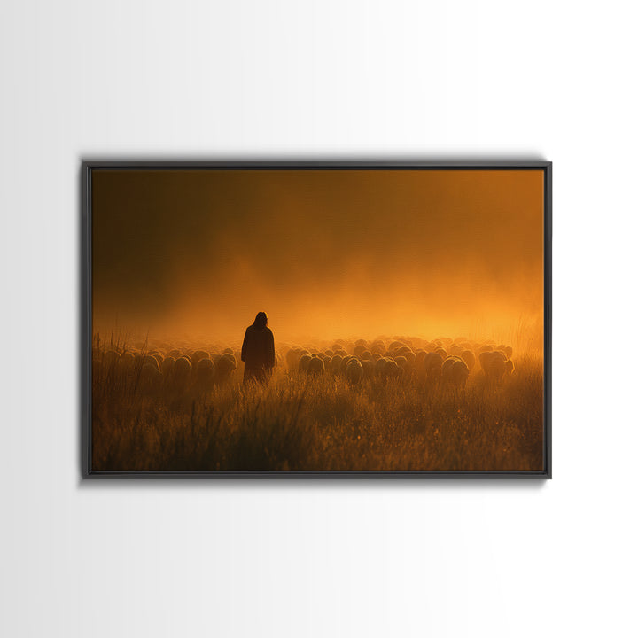 Radiant Shepherd Glory, Framed Canvas Print, Christian Wall Art, Christian Art Canvas, Jesus Painting, Christian Christmas