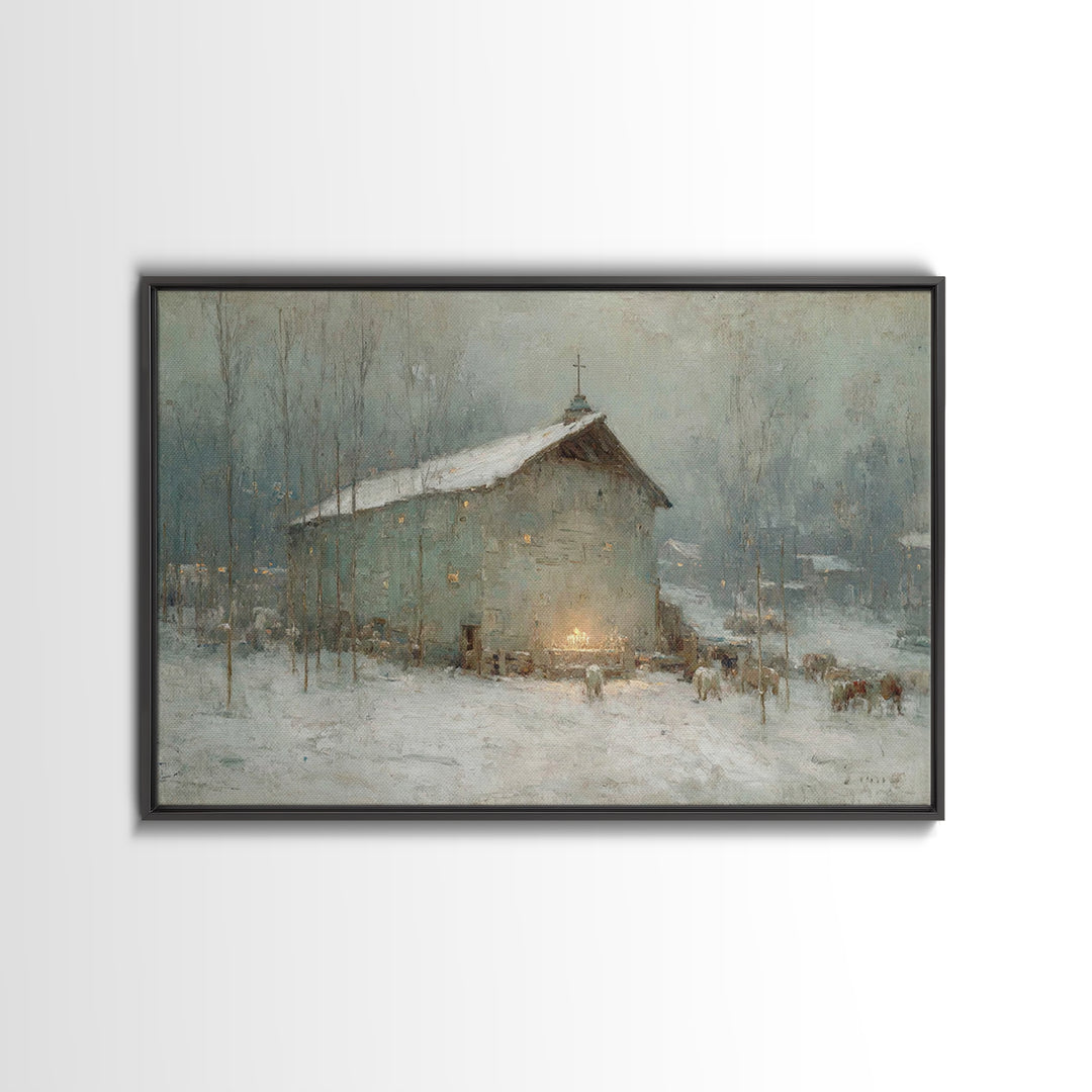 Rustic Nativity Glow | Framed Canvas Print | Christian Wall Art | Christian Art Canvas | Jesus Painting | Christmas Art | Christian Decorat