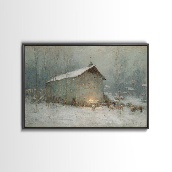 Rustic Nativity Glow | Framed Canvas Print | Christian Wall Art | Christian Art Canvas | Jesus Painting | Christmas Art | Christian Decorat