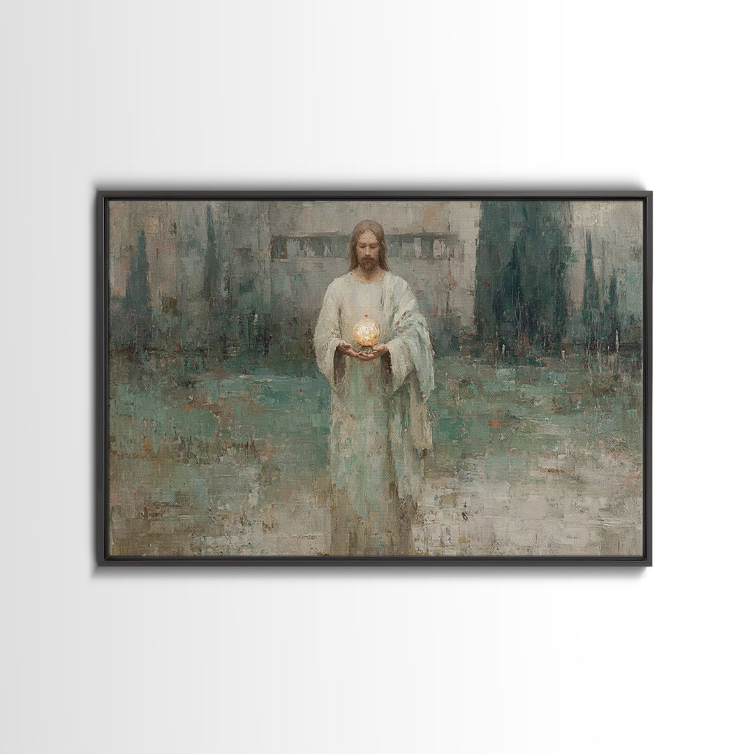 Eternal Glow, Framed Canvas Print, Christian Wall Art, Christian Art Canvas, Jesus Painting, Subtle Christian Art, Christian Decor