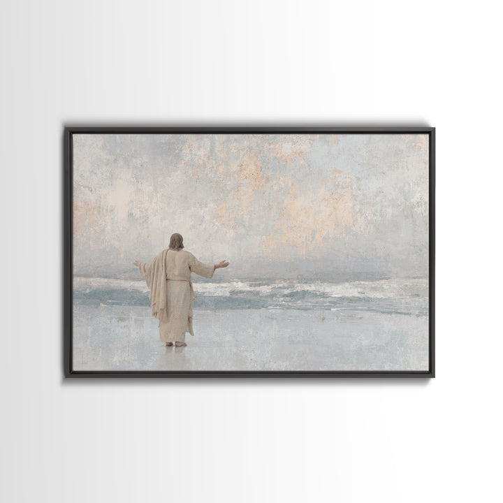 Shore Of Grace | Framed Canvas Print | Jesus Painting | Christian Art Canvas | Christian Wall Art | Minimalist Christian Art | Christian De