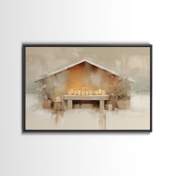 Humble Manger Stillness | Framed Canvas Print | Christian Wall Art | Christian Art Canvas | Christmas Art | Subtle Christian Art | Christia