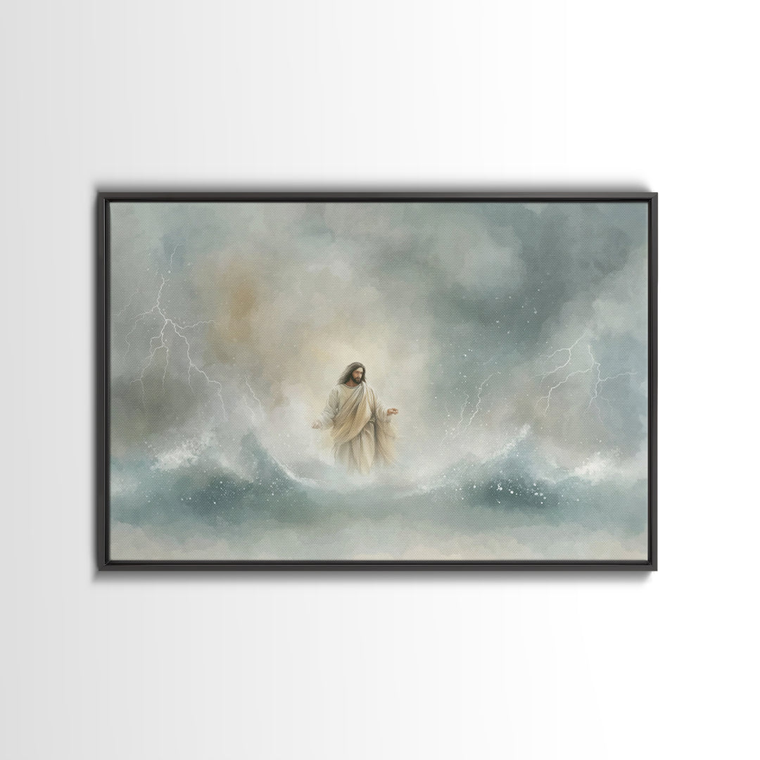 Stormborn Grace – Framed Canvas Print – Jesus Painting – Christian Art Work – Christian Wall Art – Moody Christian Art – Large Christian Pa