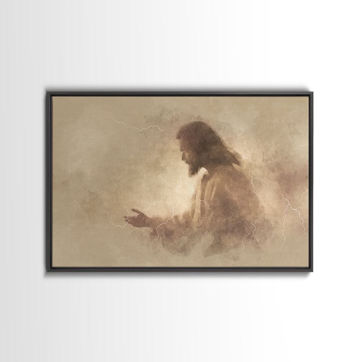 Radiant Mercy – Framed Canvas Print – Christian Art Canvas – Moody Christian Art – Jesus Art Print – Christian Wall Art – Unique Christian