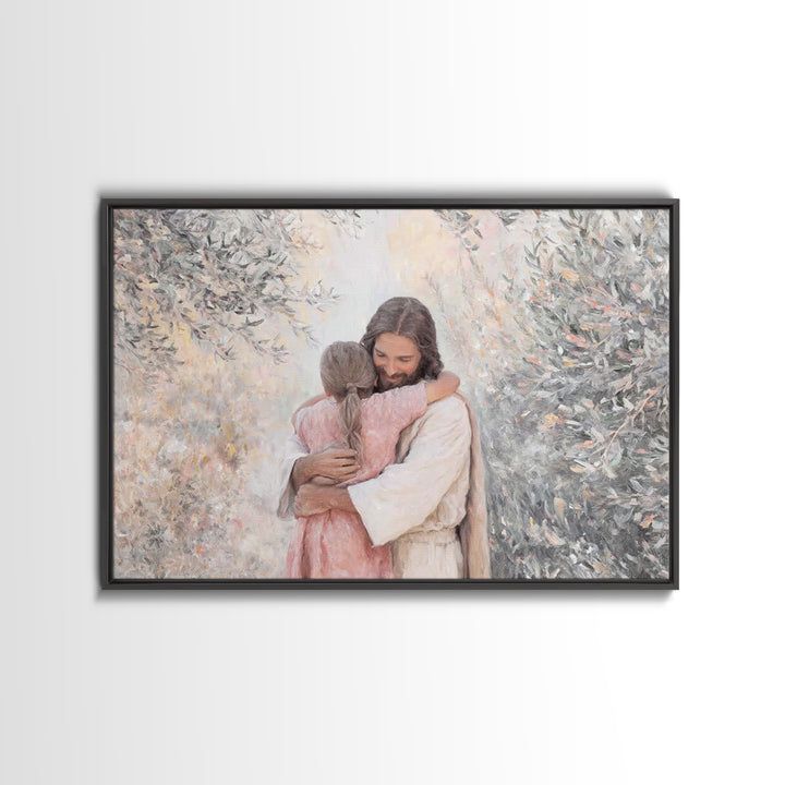 Compassion Embrace – Framed Canvas Print – Jesus Painting – Christian Wall Art – Christian Art Canvas – Christian Gift – Modern Christian A