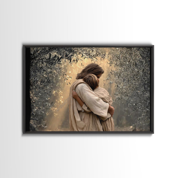 Gentle Refuge – Framed Canvas Print – Jesus Painting – Christian Wall Art – Christian Art Canvas – Minimalist Christian Art – Christian Dec