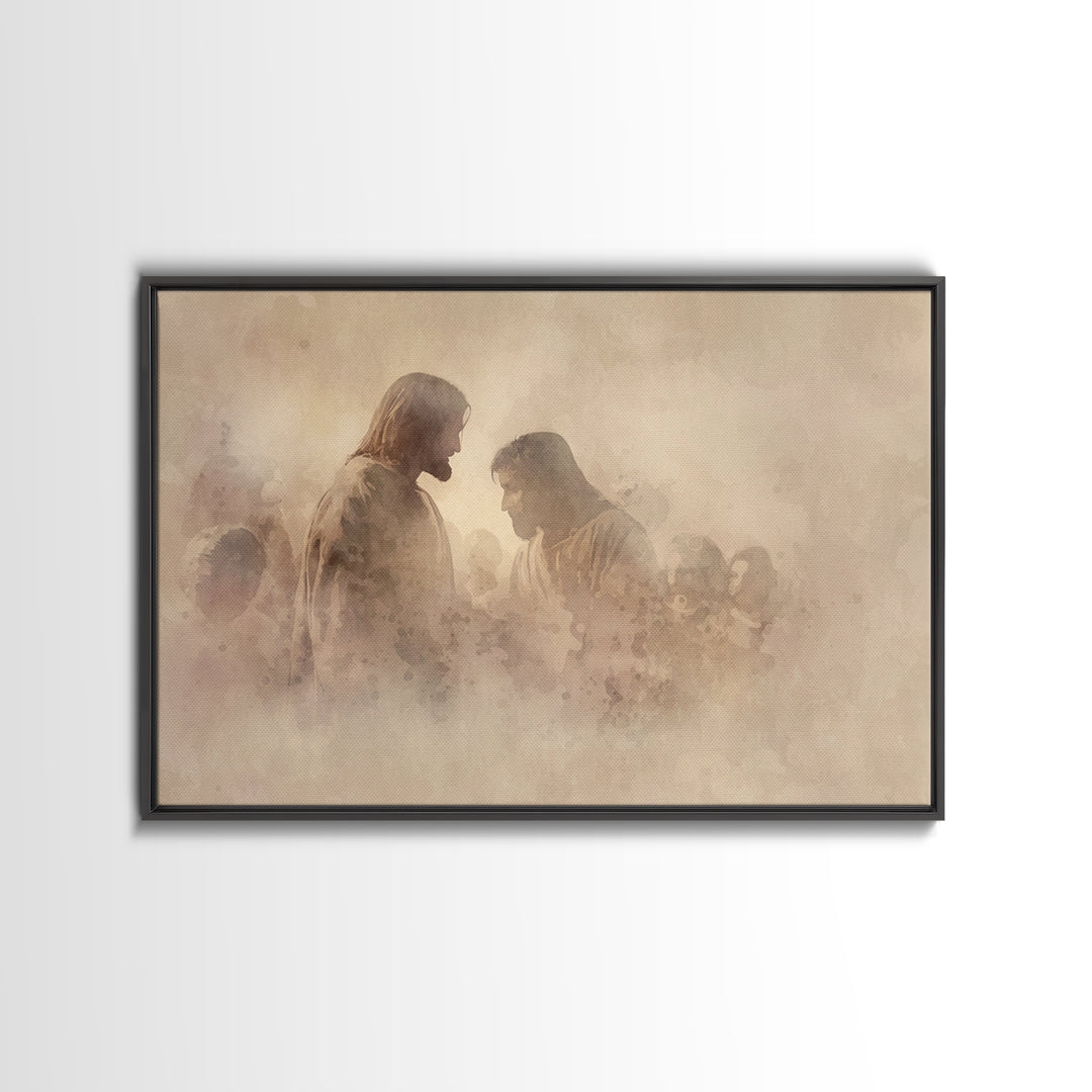 Quiet Grace Dawn, Framed Canvas Print, Christian Wall Art, Christian Art Canvas, Jesus Painting, Christian Christmas Art, Christian Decor