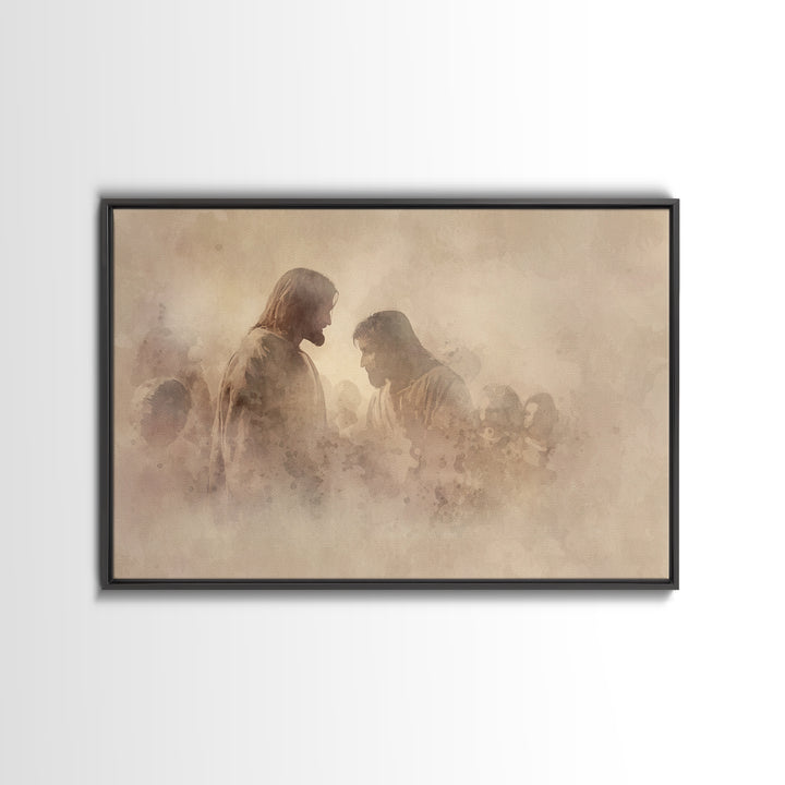 Quiet Grace Dawn, Framed Canvas Print, Christian Wall Art, Christian Art Canvas, Jesus Painting, Christian Christmas Art, Christian Decor
