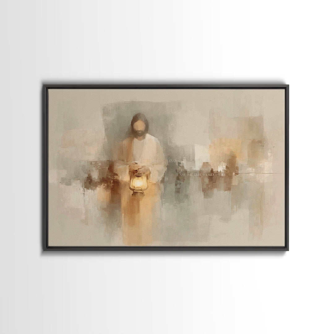 Gentle Lantern Peace – Framed Canvas Print – Christian Wall Art – Christian Art Canvas – Minimalist Christian Art – Jesus Painting – Christ