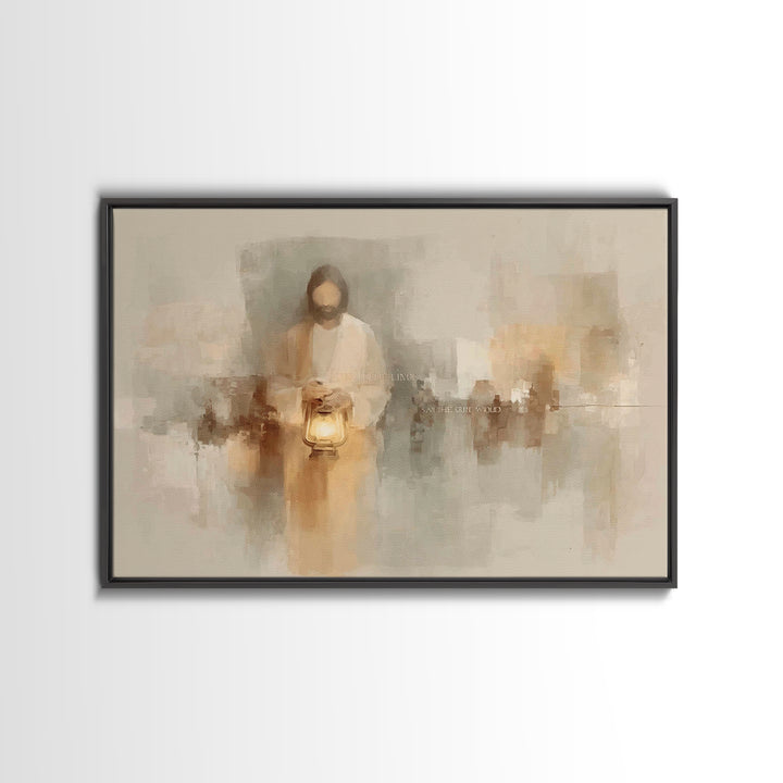 Gentle Lantern Peace – Framed Canvas Print – Christian Wall Art – Christian Art Canvas – Minimalist Christian Art – Jesus Painting – Christ
