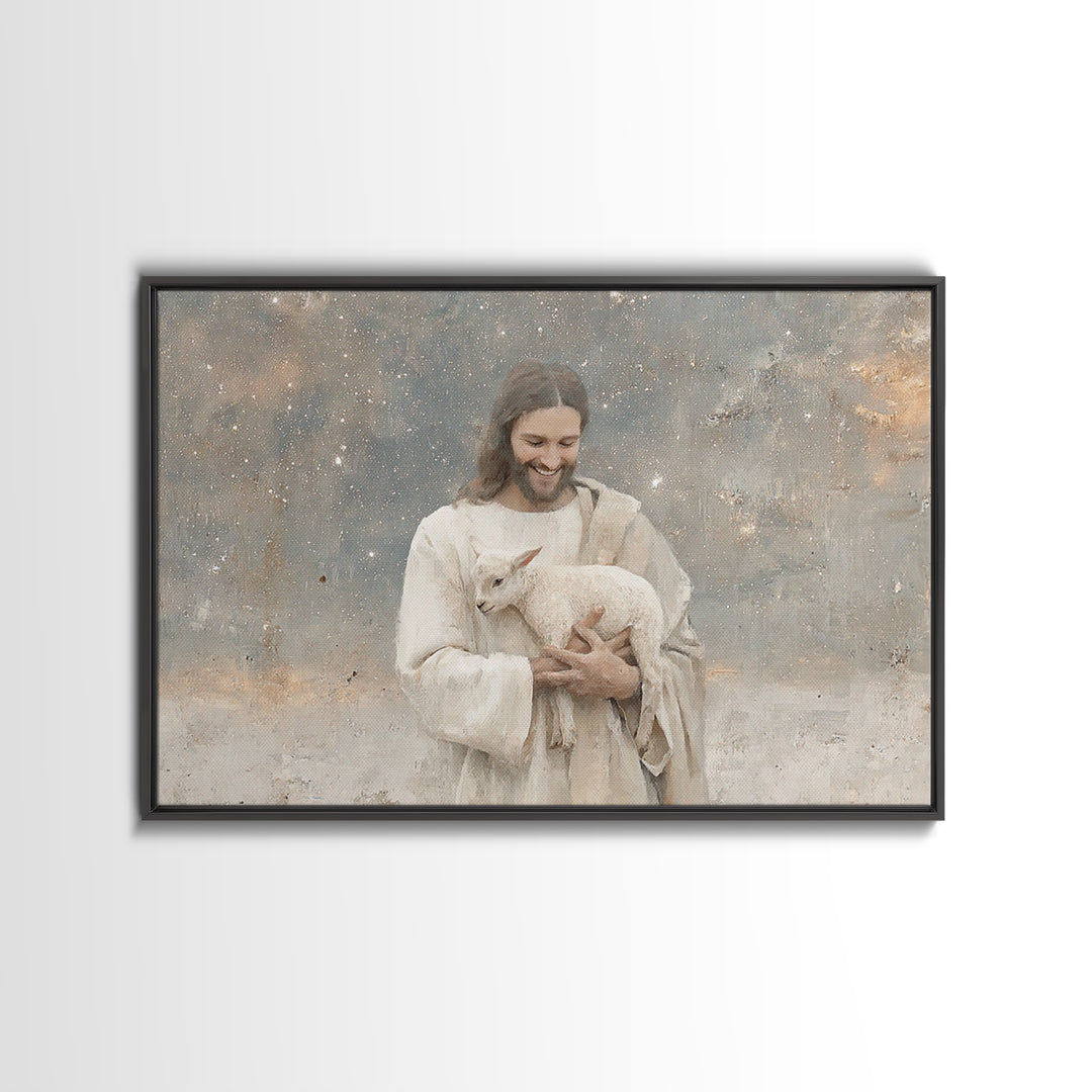 Lamb Of Comfort | Framed Canvas Print | Christian Wall Art | Christian Art Canvas | Jesus Painting | Christian Decorations | Modern Christi