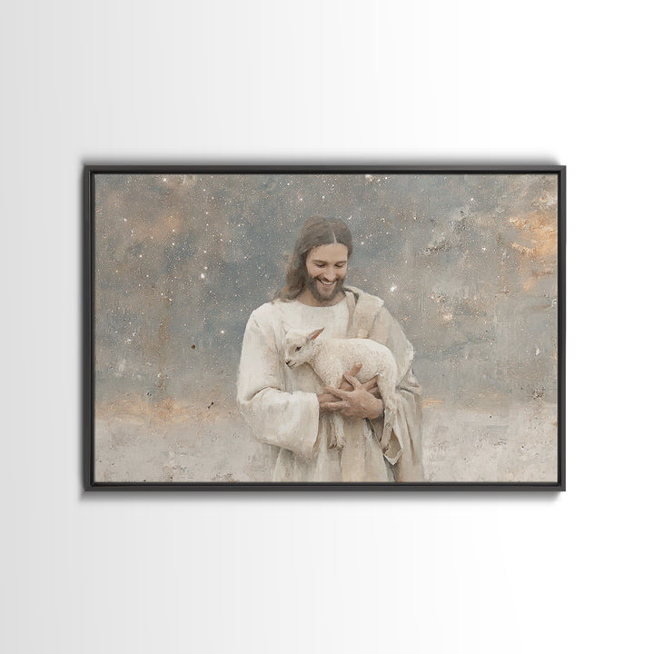 Lamb Of Comfort | Framed Canvas Print | Christian Wall Art | Christian Art Canvas | Jesus Painting | Christian Decorations | Modern Christi