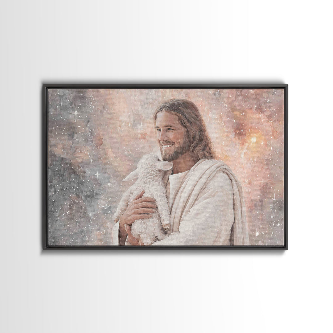 Joyful Shepherd Love | Framed Canvas Print | Jesus Canvas Art | Christian Wall Art | Christian Art Work | Christian Decor | Christian Gift
