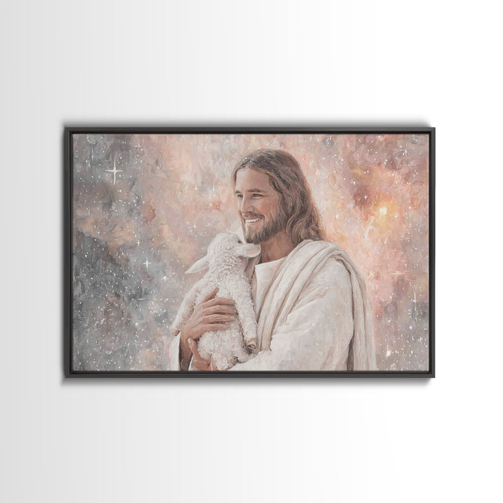 Joyful Shepherd Love | Framed Canvas Print | Jesus Canvas Art | Christian Wall Art | Christian Art Work | Christian Decor | Christian Gift