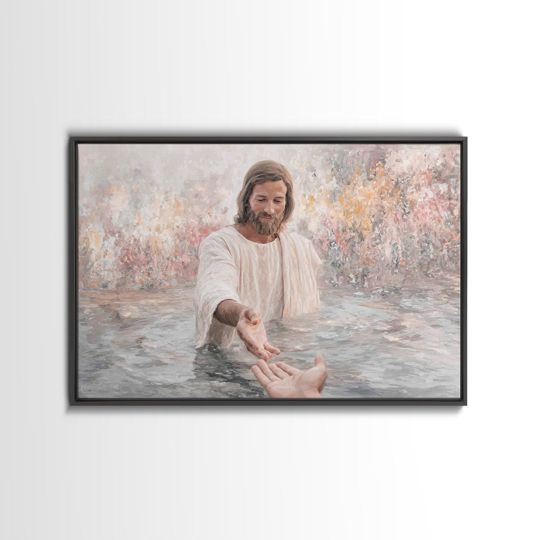 The Saving Hand – Framed Canvas Print – Christian Wall Art – Jesus Painting – Christian Art Canvas – Christian Decor – Christian Gift Ideas