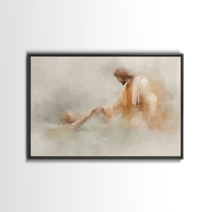 Graceful Rescue – Framed Canvas Print – Jesus Painting – Christian Art Canvas – Christian Wall Art – Subtle Christian Art – Christian Decor