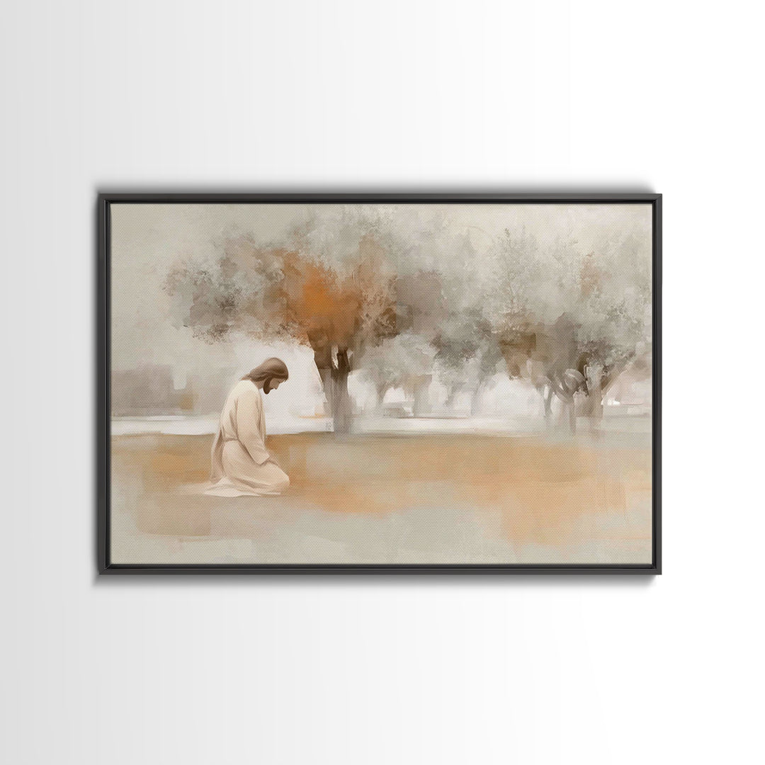 Garden Prayer – Framed Canvas Print – Christian Wall Art – Christian Art Canvas – Jesus Painting – Minimalist Christian Art – Christian Dec