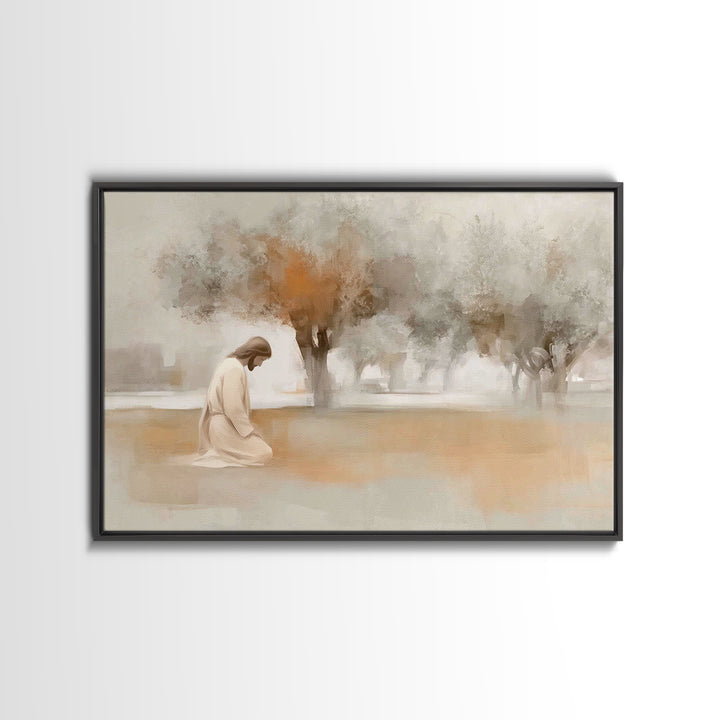 Garden Prayer – Framed Canvas Print – Christian Wall Art – Christian Art Canvas – Jesus Painting – Minimalist Christian Art – Christian Dec