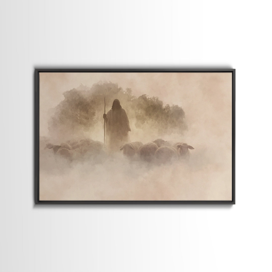 Shepherd In Light – Framed Canvas Print – Christian Wall Art – Christian Art Canvas – Christian Art Work – Modern Christian Art