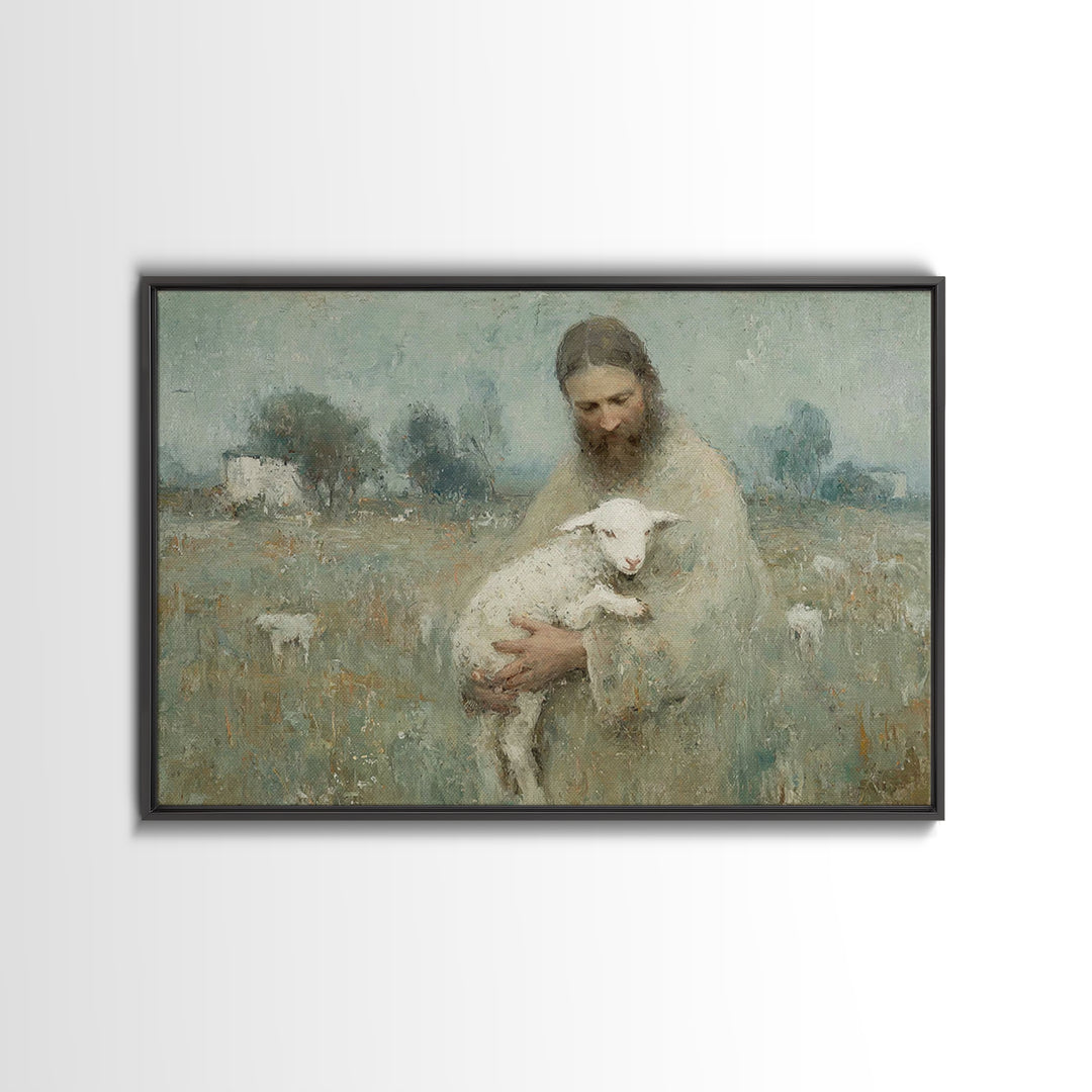 Pastoral Shepherd Calm – Framed Canvas Print – Christian Art – Jesus Painting – Christian Wall Art – Christian Art Canvas – Christmas Art –