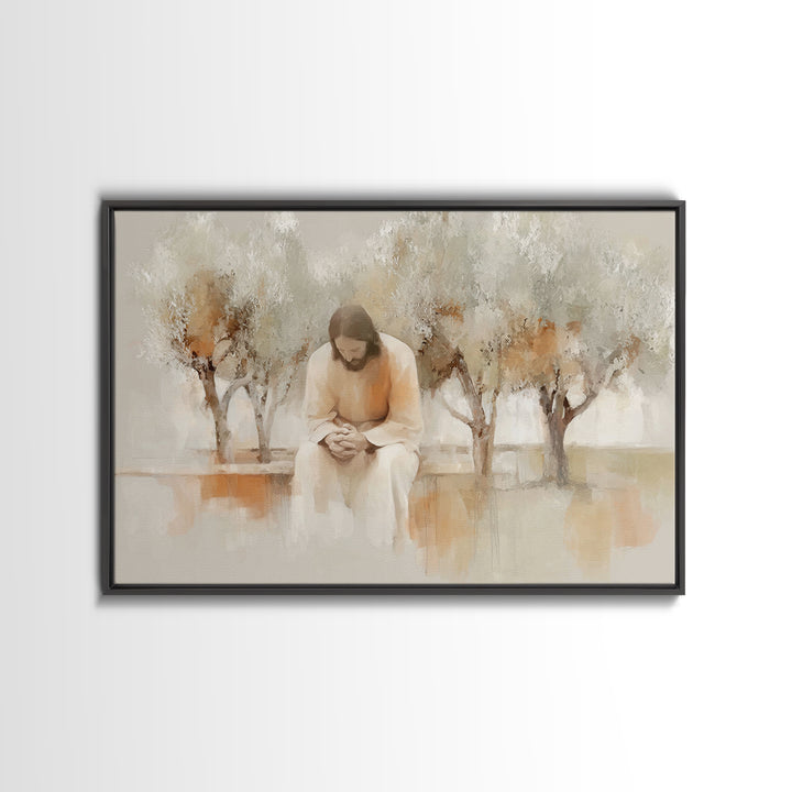 Quiet Garden Prayer – Framed Canvas Print – Christian Wall Art – Christian Art Canvas – Jesus Painting – Christian Art – Christmas Art – Ch