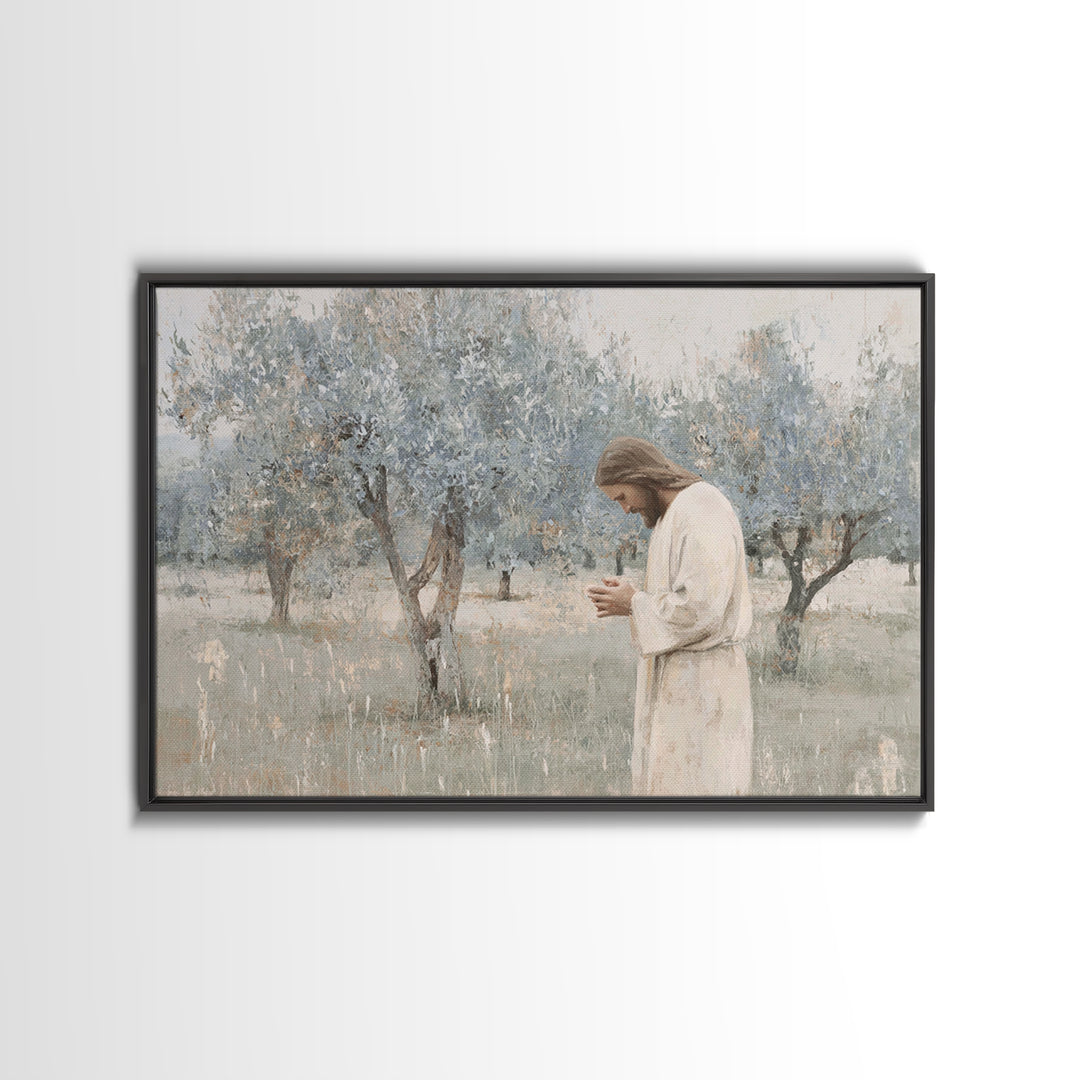 Olive Grove Reverence | Framed Canvas Print | Christian Art Canvas | Christian Wall Art | Jesus Painting | Subtle Christian Art | Christian