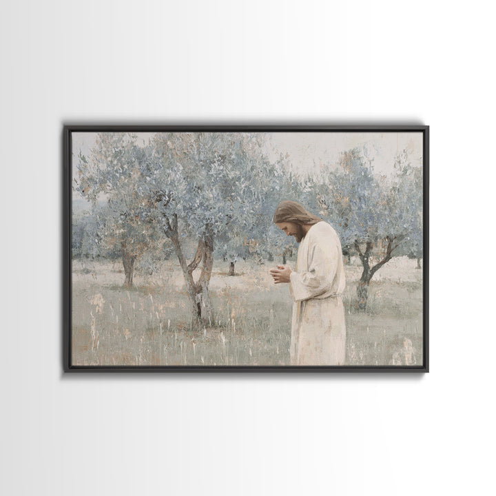 Olive Grove Reverence | Framed Canvas Print | Christian Art Canvas | Christian Wall Art | Jesus Painting | Subtle Christian Art | Christian