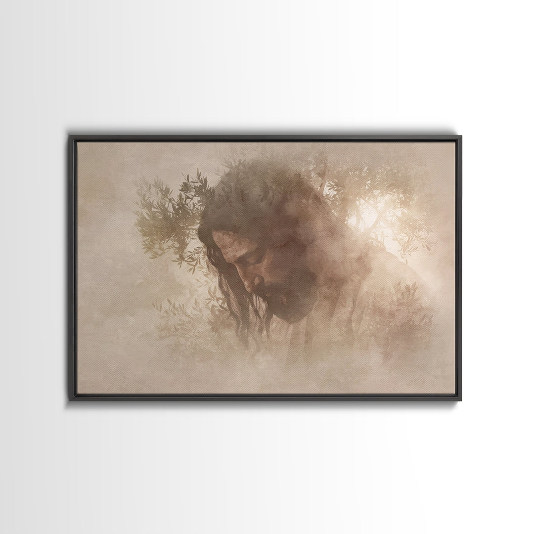Sacred Quiet Reflection, Framed Canvas Print, Christian Wall Art, Christian Art Canvas, Jesus Painting, Minimalist Christian Art, Christian