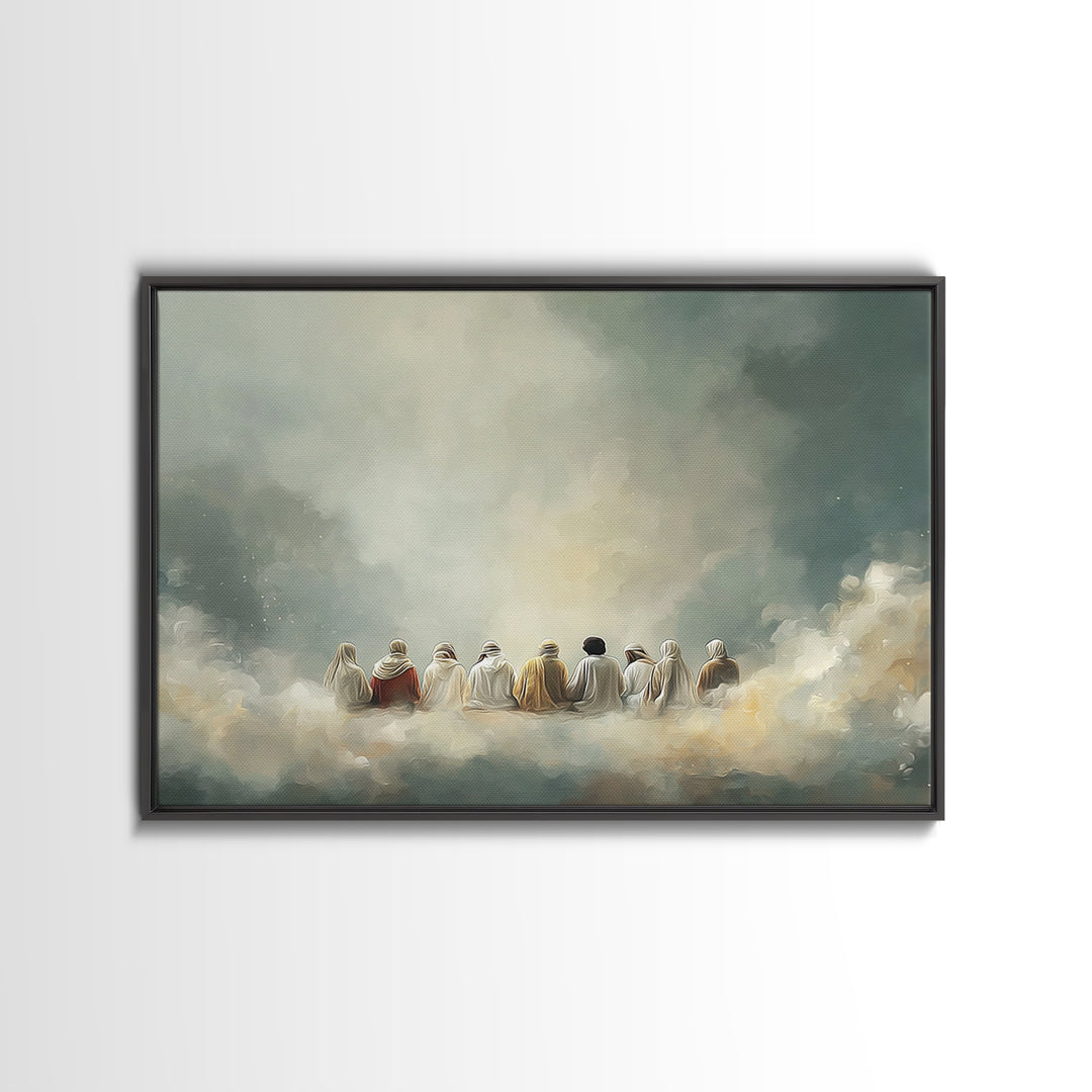 Cloudside Fellowship, Framed Canvas Print, Christian Art Print, Jesus Painting, Christian Wall Art, Large Christian Painting, Christmas Art
