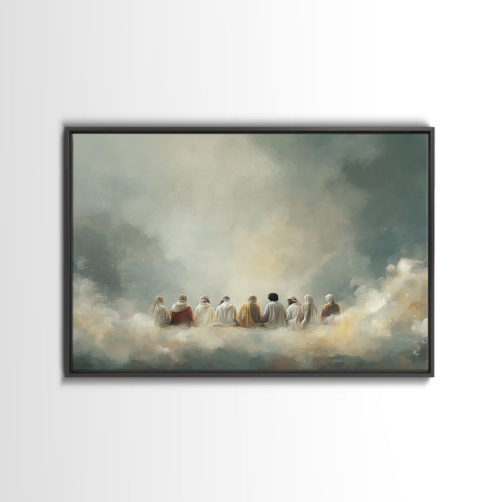 Cloudside Fellowship, Framed Canvas Print, Christian Art Print, Jesus Painting, Christian Wall Art, Large Christian Painting, Christmas Art