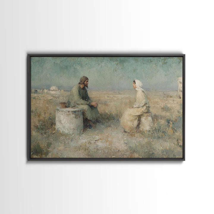 Desert Well Dialogue | Framed Canvas Print | Christian Art Canvas | Jesus Painting | Christian Wall Art | Vintage Christian Art | Christian