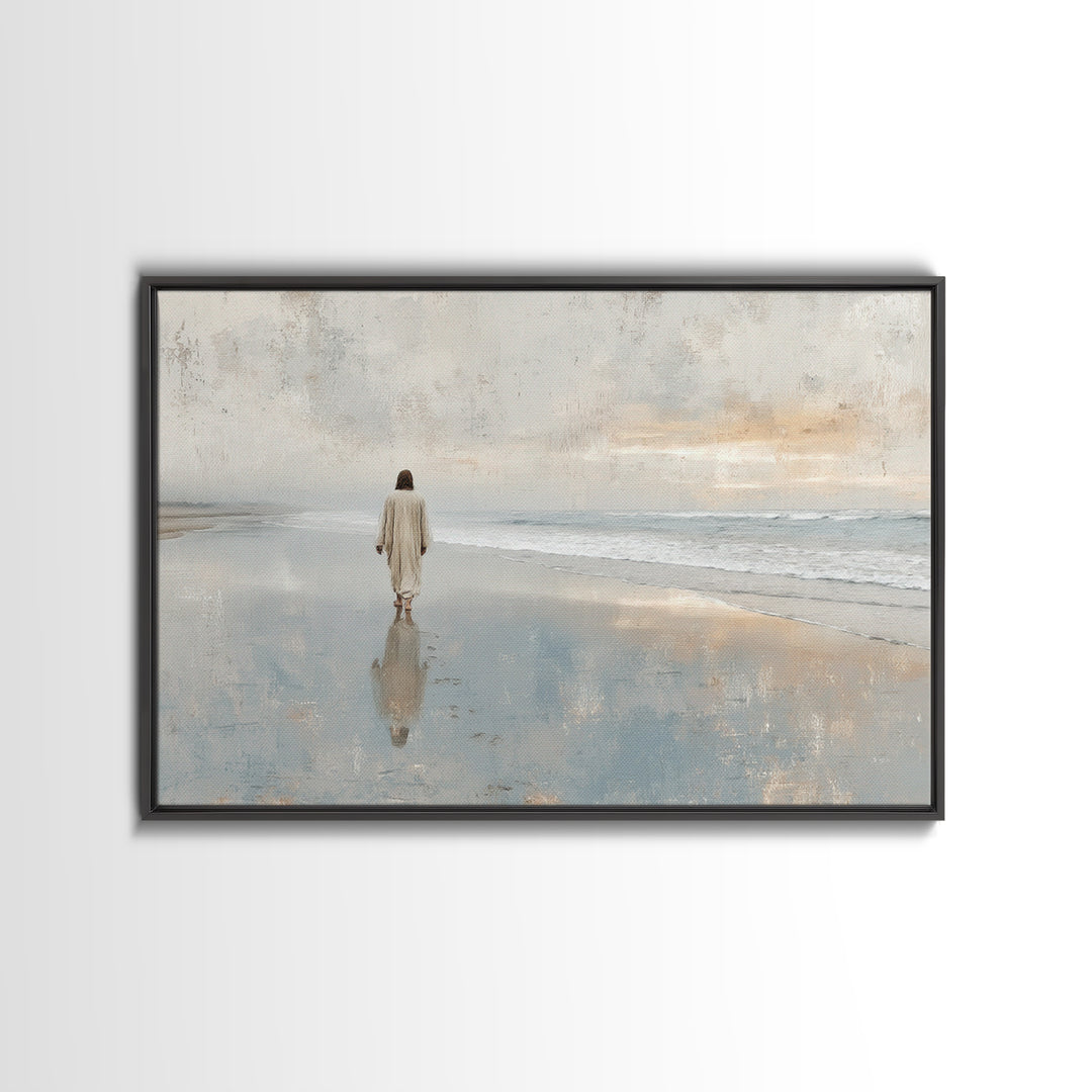 Quiet Shore Grace | Framed Canvas Print | Christian Wall Art | Jesus Painting | Christian Art Canvas | Modern Christian Art | Christian Gif