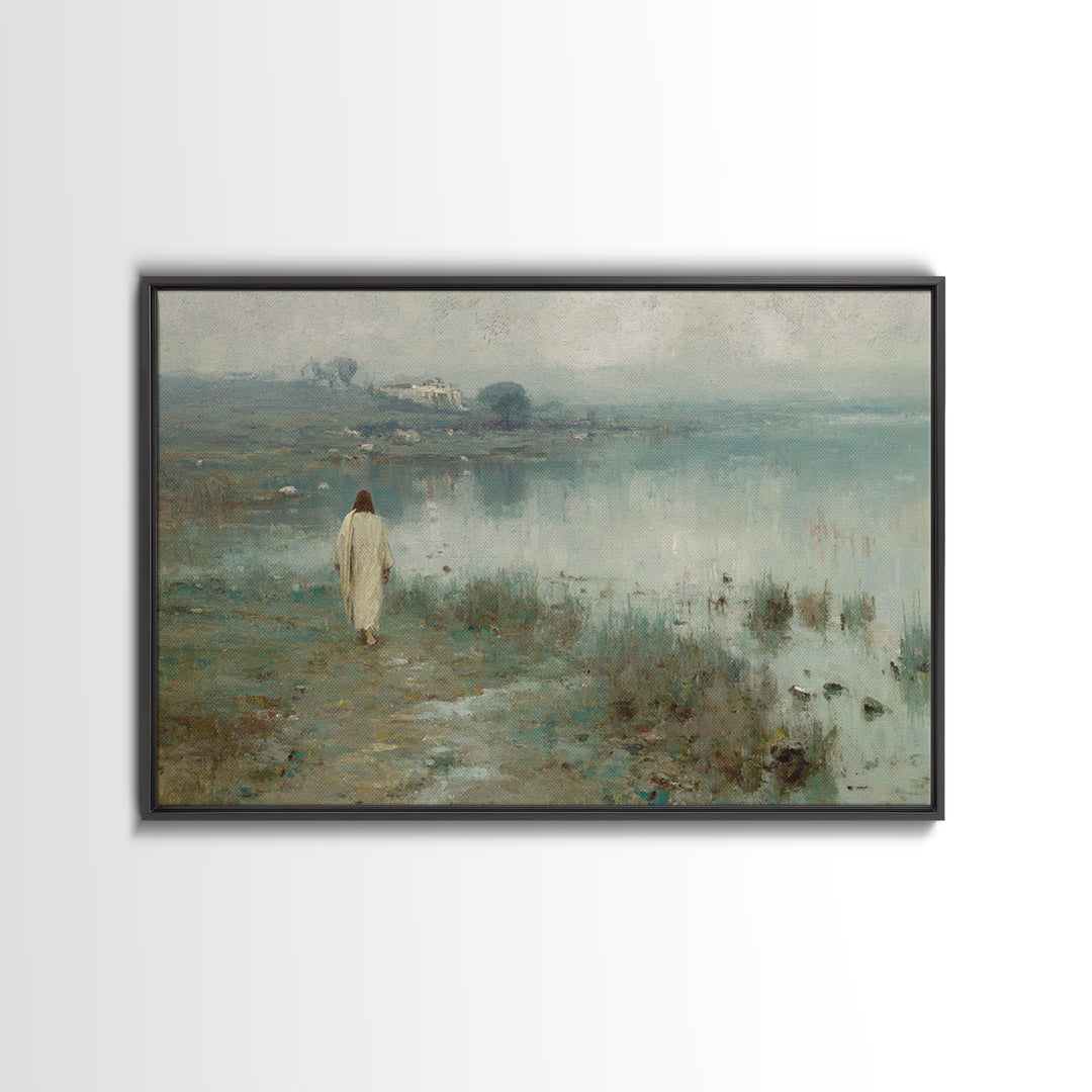 Sacred Green Path, Framed Canvas Print, Christian Art Canvas, Christian Wall Art, Jesus Painting, Subtle Christian Art, Vintage Christian P