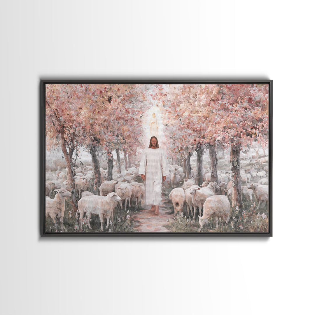 Fields Of His Care, Framed Canvas Print, Christian Wall Art, Jesus Painting, Christian Art Canvas, Vintage Christian Painting, Christian De