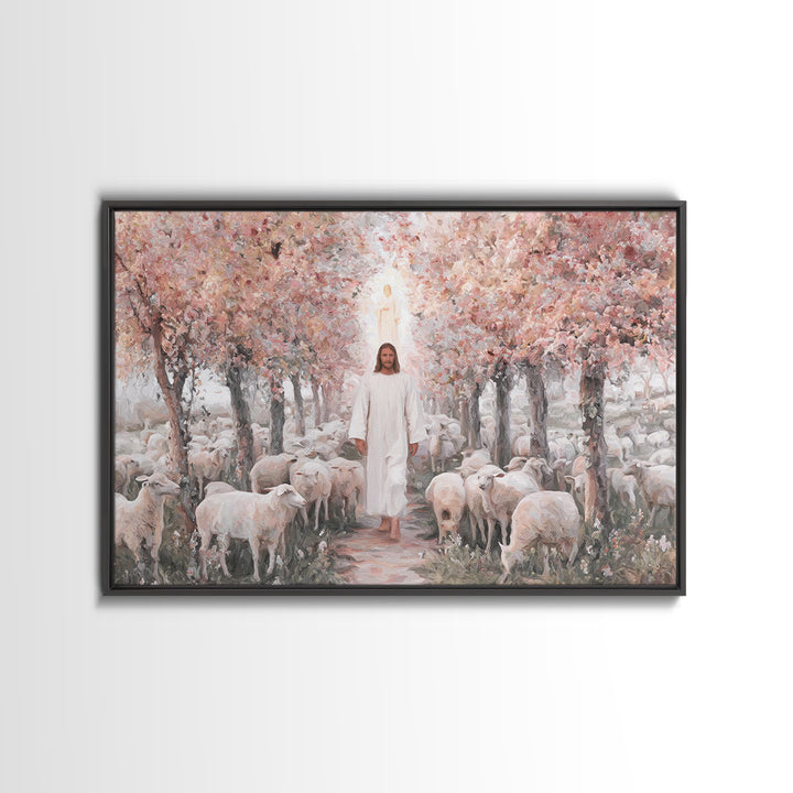 Fields Of His Care, Framed Canvas Print, Christian Wall Art, Jesus Painting, Christian Art Canvas, Vintage Christian Painting, Christian De