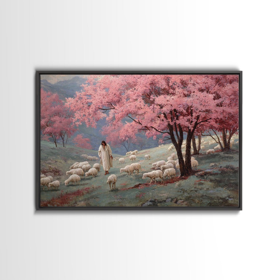 Spring Shepherd Path - Framed Canvas Print - Jesus Painting - Christian Wall Art - Christian Art Canvas - Vintage Christian Art