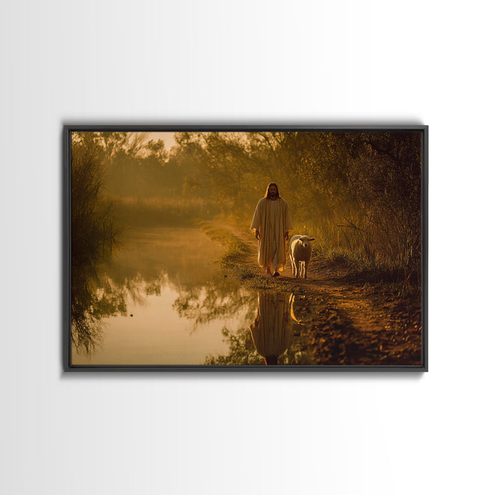 Golden River Peace, Framed Canvas Print, Jesus Painting, Christian Wall Art, Christian Art Canvas, Modern Christian Art