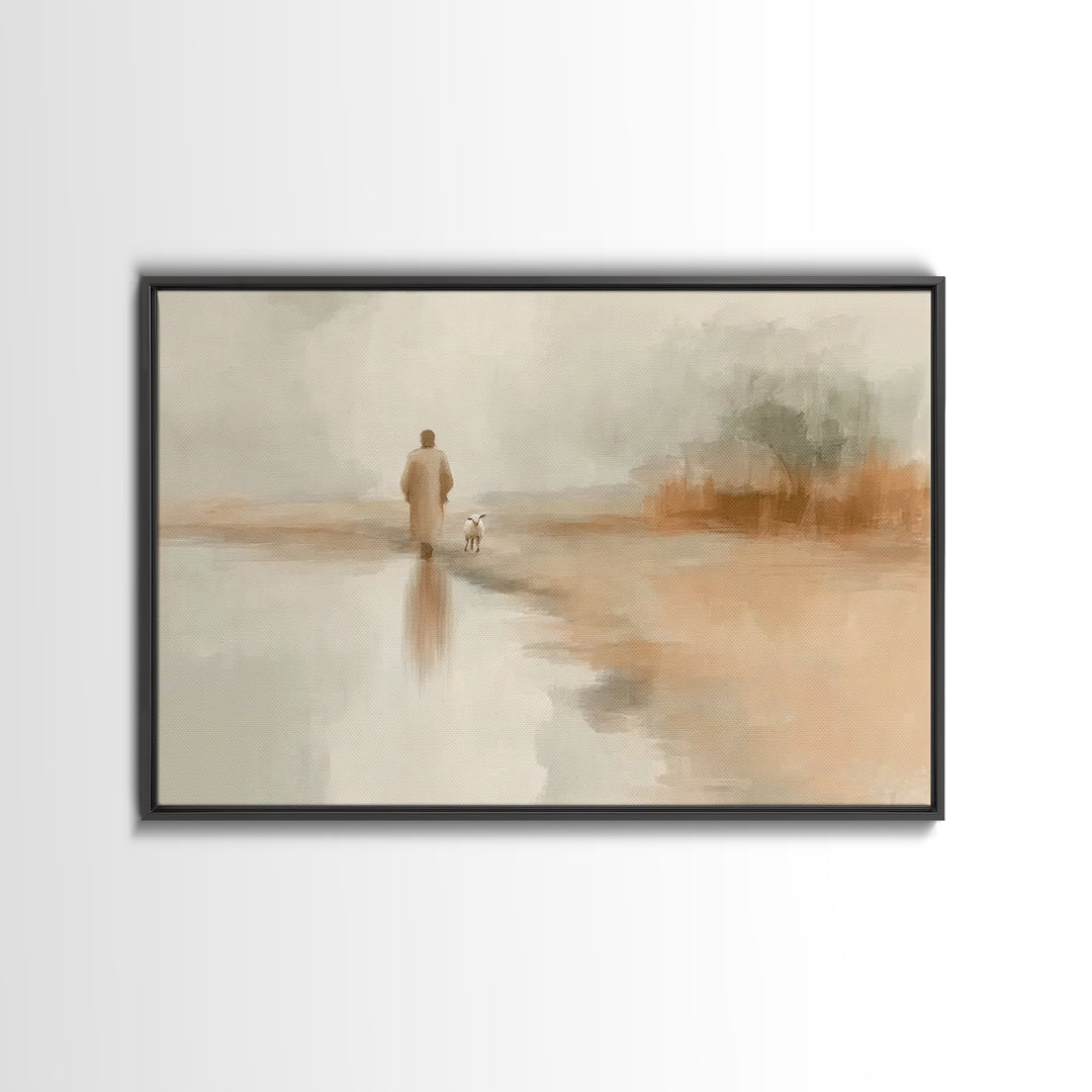 Soft Dawn Walk - Framed Canvas Print - Christian Art Canvas - Jesus Painting - Christian Wall Art - Subtle Christian Art